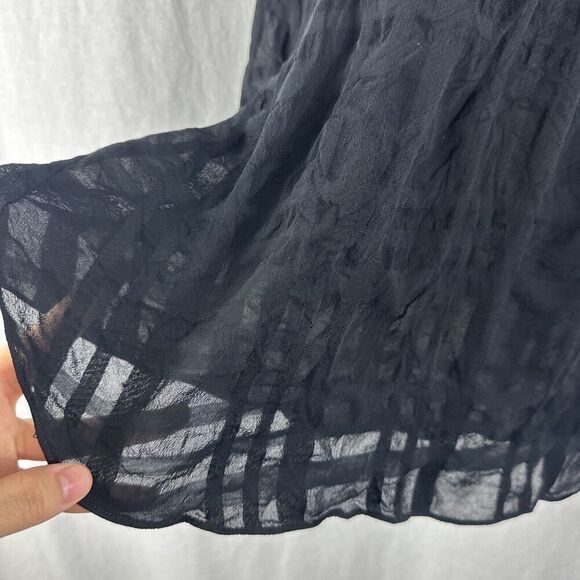 Pearl By Lela Rose Sheer Black Windowpane 3/4 Peasant Top Womens Size M - Picture 8 of 13